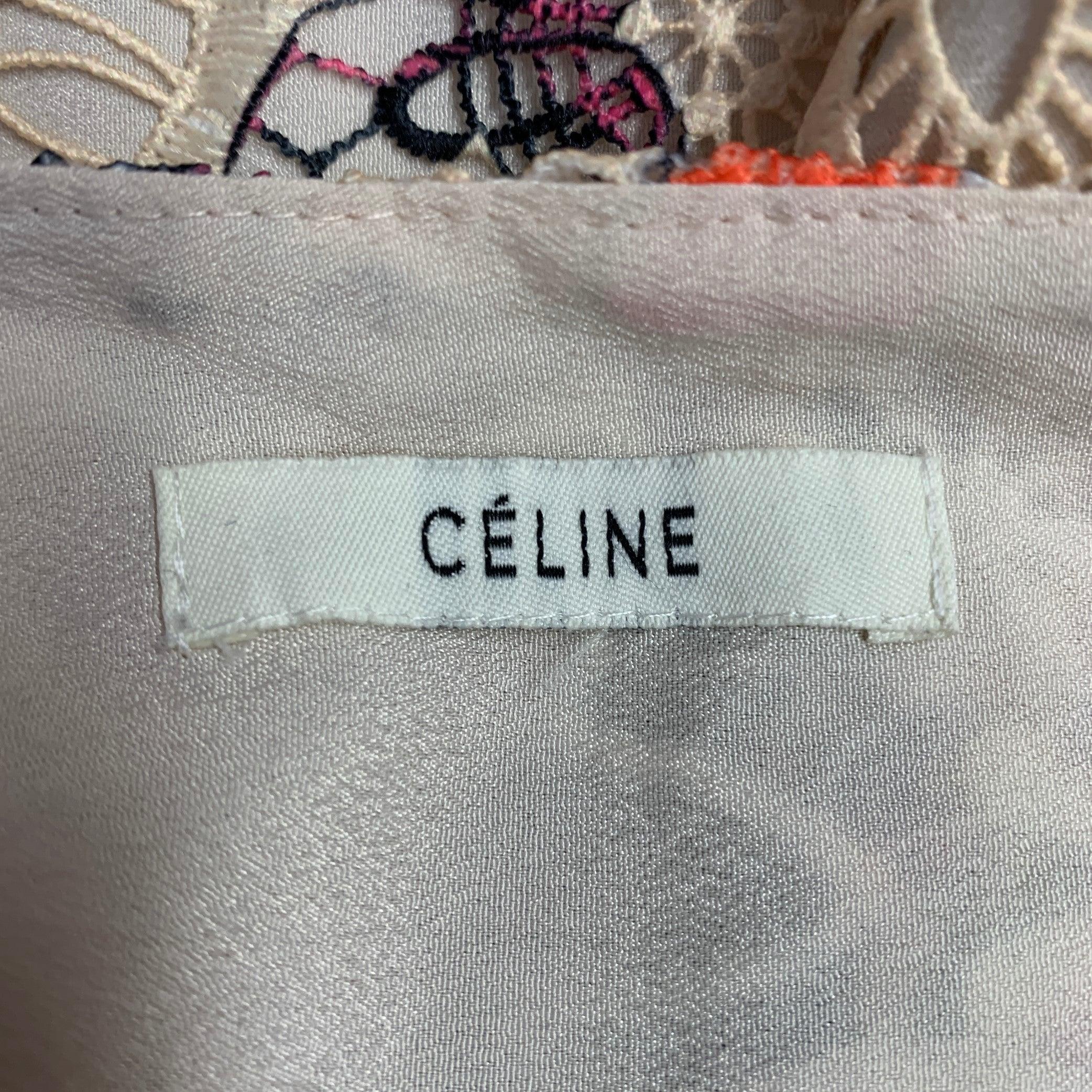 Women's CELINE Size S Cream Multi Color Butterflies Lace Knee Length Dress