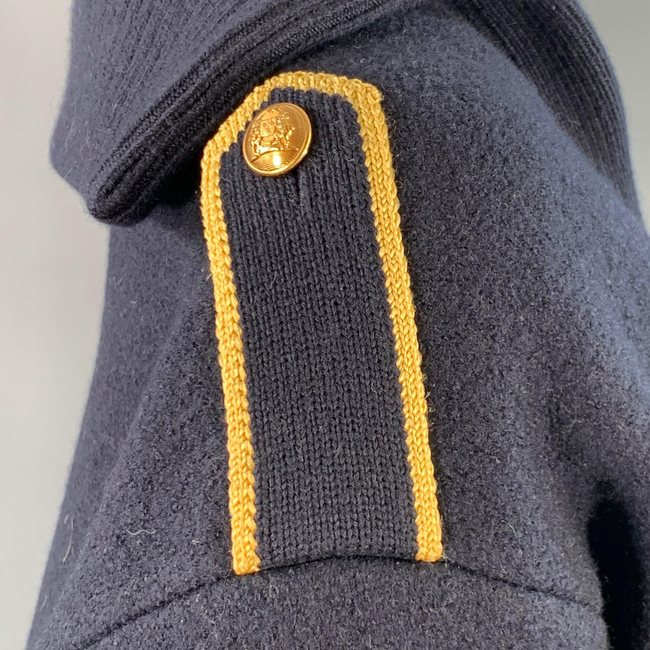 CELINE Size S Navy Gold Wool Contrast Trim Military Sweater In Excellent Condition For Sale In San Francisco, CA