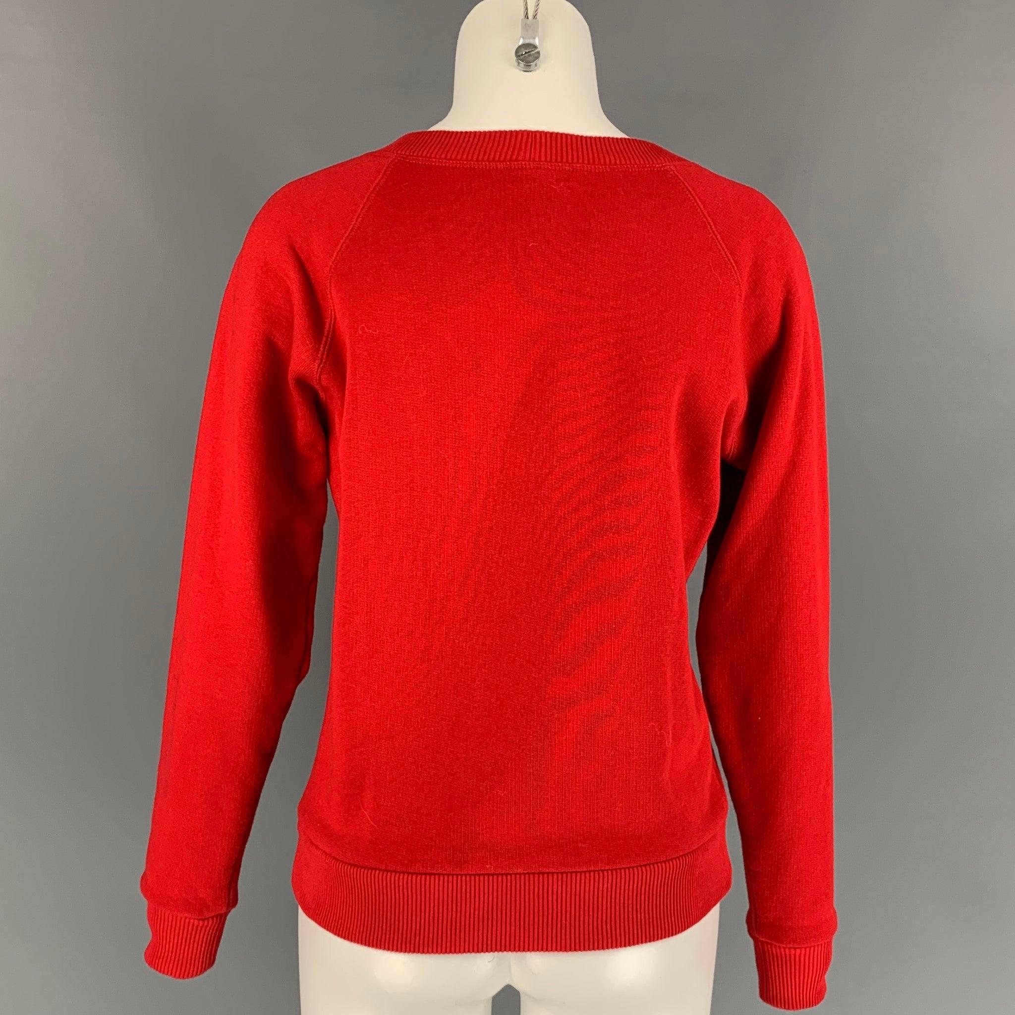CELINE Size S Red Cotton Crew-Neck Pullover In Good Condition In San Francisco, CA