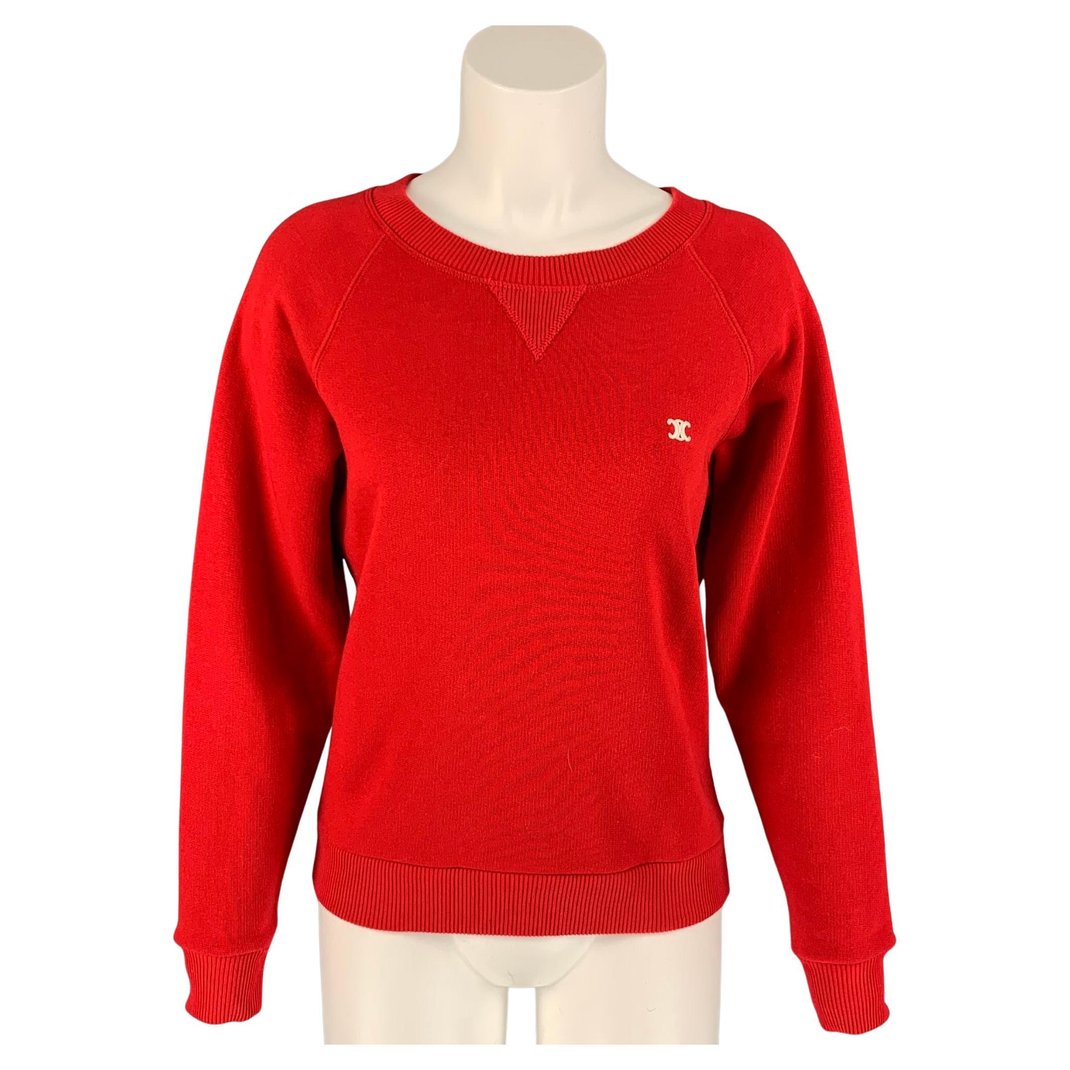 CELINE Size S Red Cotton Crew-Neck Pullover 