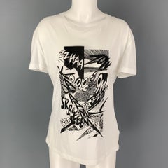 CELINE Size S White Black Cotton Graphic Short Sleeve T-Shirt