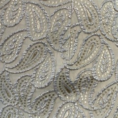 CELINE Size XS Cream Silver Jacquard Paisley Straight Dress Pants