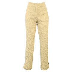 Celine Size XS Cream Silver Jacquard Paisley Straight Dress Pants