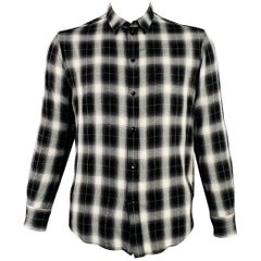CELINE Size XXL Black White Plaid Viscose Cotton Button Down Long Sleeve Shirt CELINE Size XXL Black White Plaid Viscose Cotton Button Down Long Sleeve Shirt