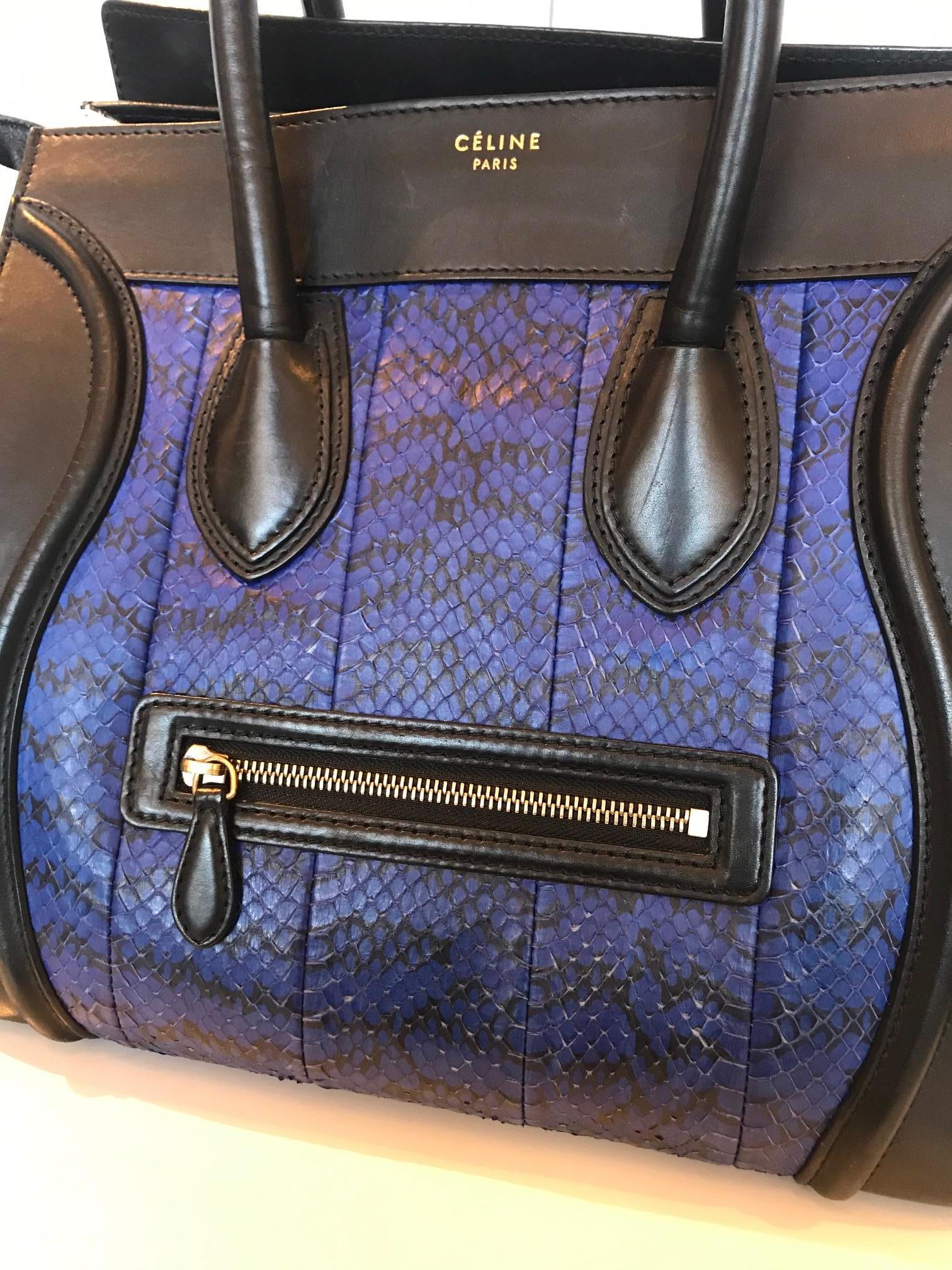 Black Celine Skin and Leather Mini Luggage Tote For Sale