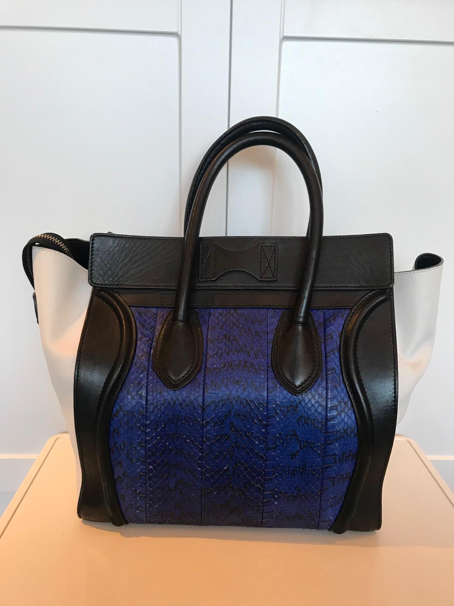 Women's or Men's Celine Skin and Leather Mini Luggage Tote For Sale