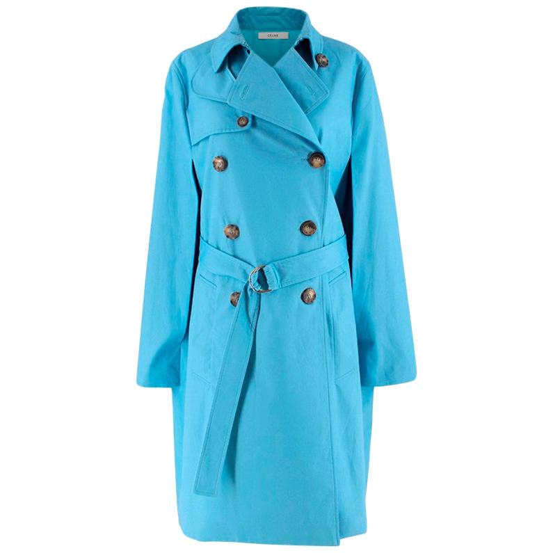 Celine Sky Blue Double Breasted Trench Coat - Size US 8 For Sale