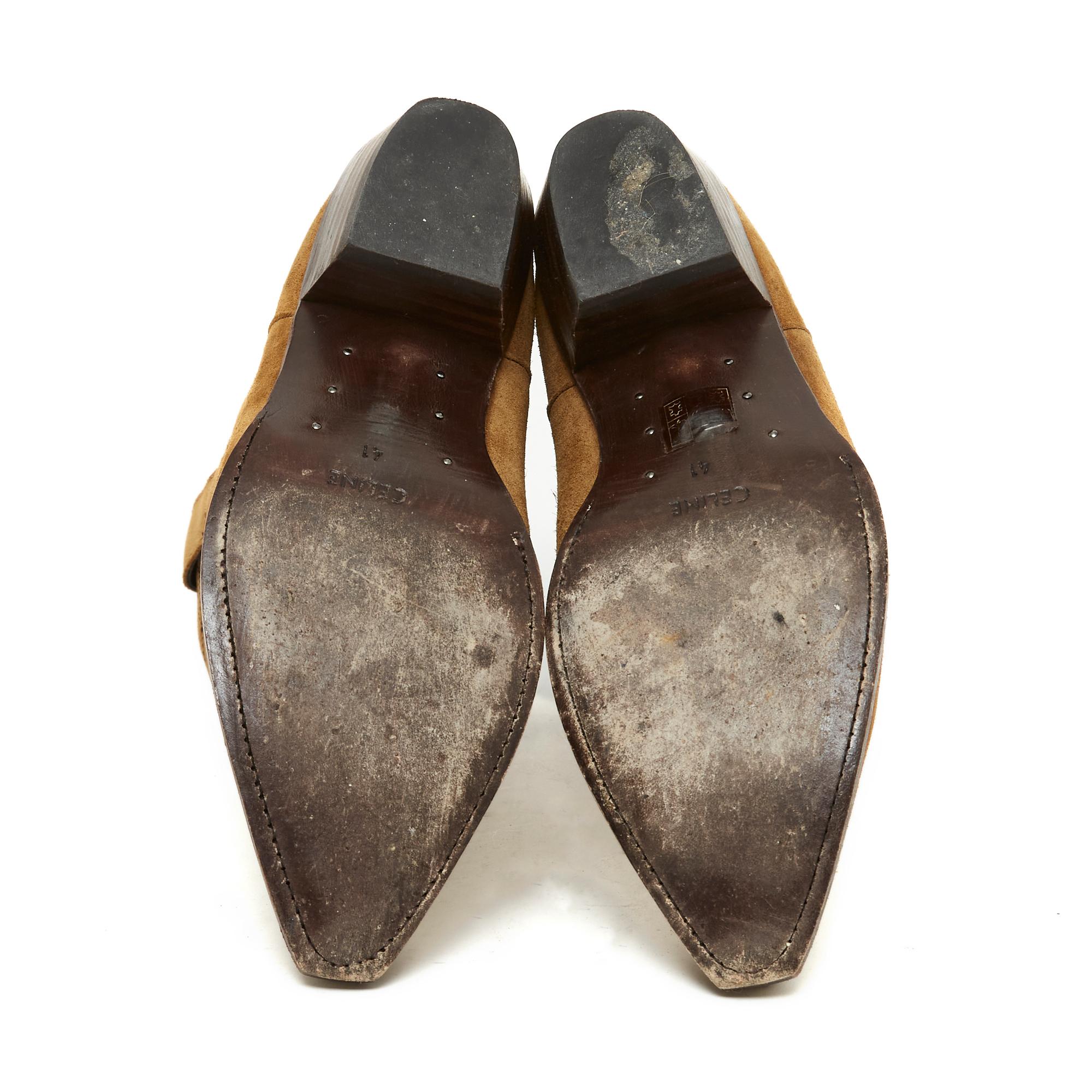 Celine 2021 Boots FR41 Gold Suede Low Tiag Boots UK7 US9.5 Céline en vente 1