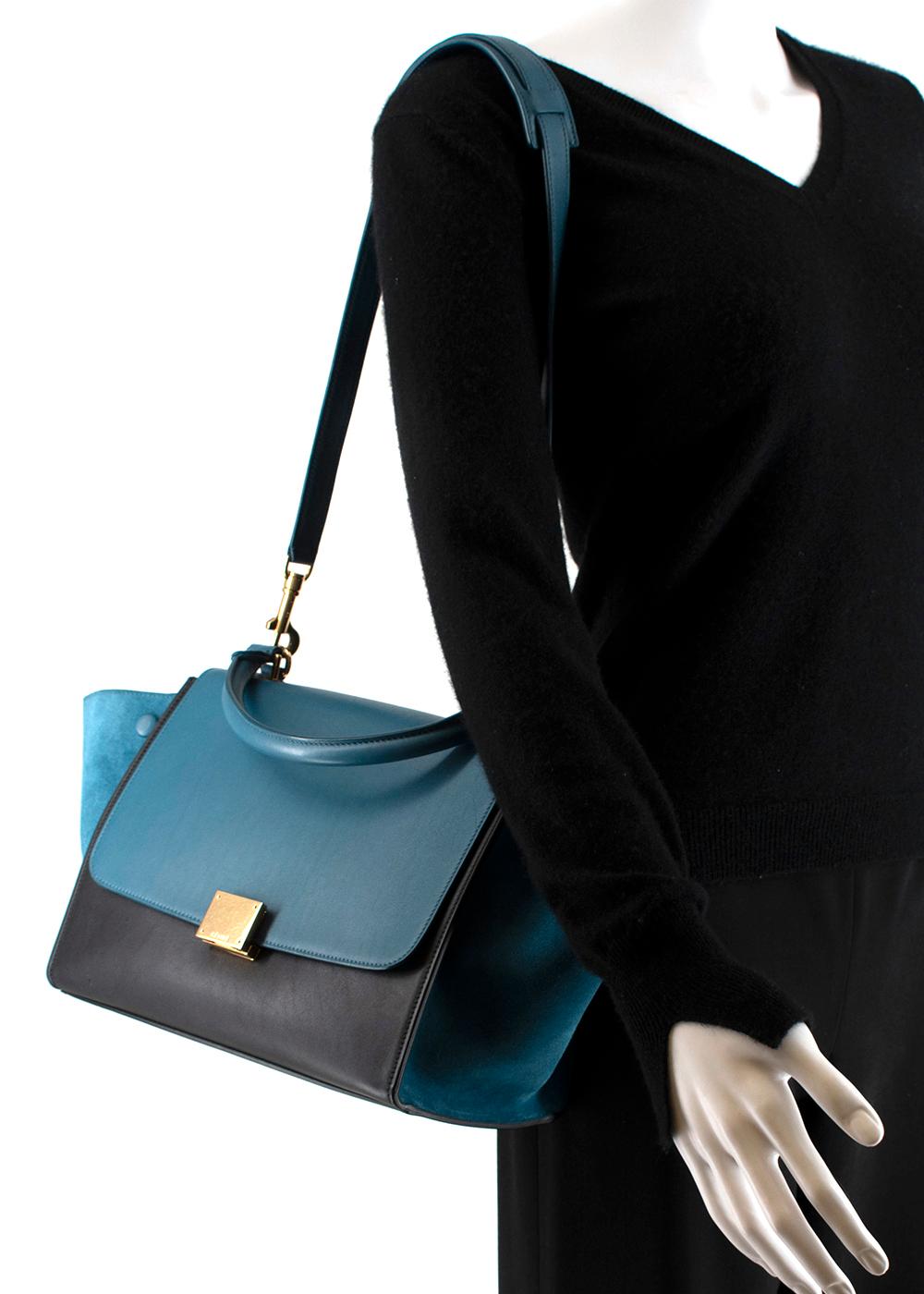 Celine Small Blue & Black Suede Leather Trapeze Bag - Size Small In Excellent Condition In London, GB