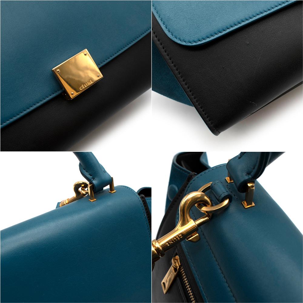 Women's or Men's Celine Small Blue & Black Suede Leather Trapeze Bag - Size Small