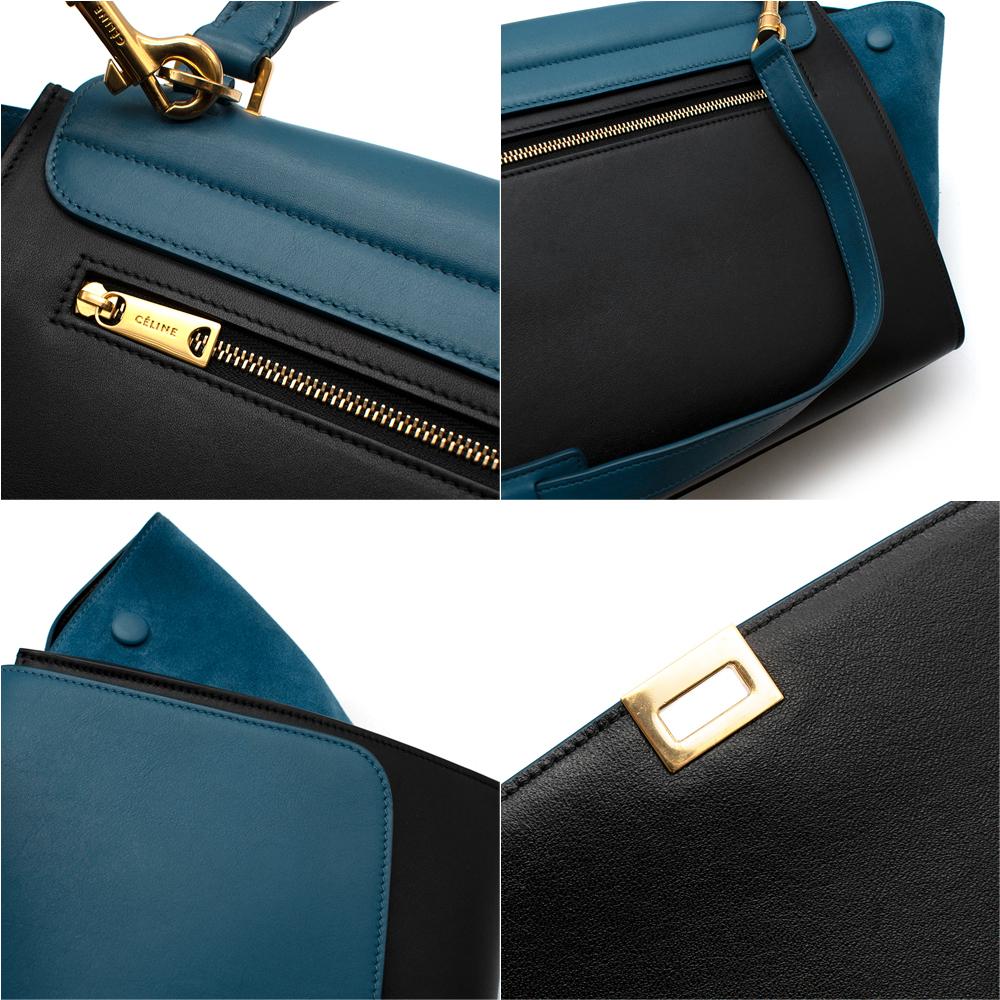 Celine Small Blue & Black Suede Leather Trapeze Bag - Size Small 1