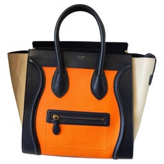 Celine small luggage trapeze tricolor leather handbag