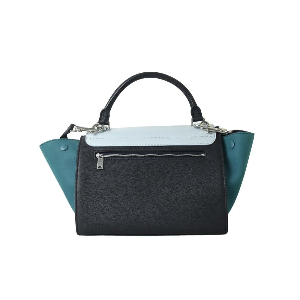 Kleine Trapeztasche in Weiß, Marine, Hellblau und Grün von Celine (Blau) im Angebot