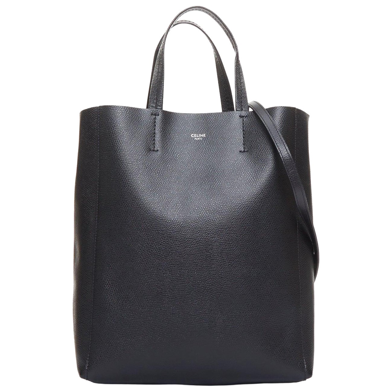 CELINE Small Vertical Cabas schwarzes genarbtes Kalbsleder Crossbody-Tasche