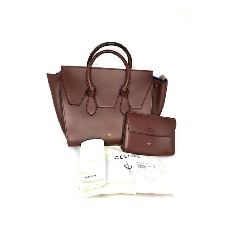 Donna Borsa Celine a cravatta in pelle di vitello liscia, cioccolato