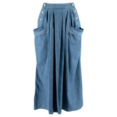 Celine Soft Pleated Denim Midi Skirt