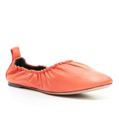 CELINE soft red nappa leather minimal ruched back slip-on ballet flats EU36