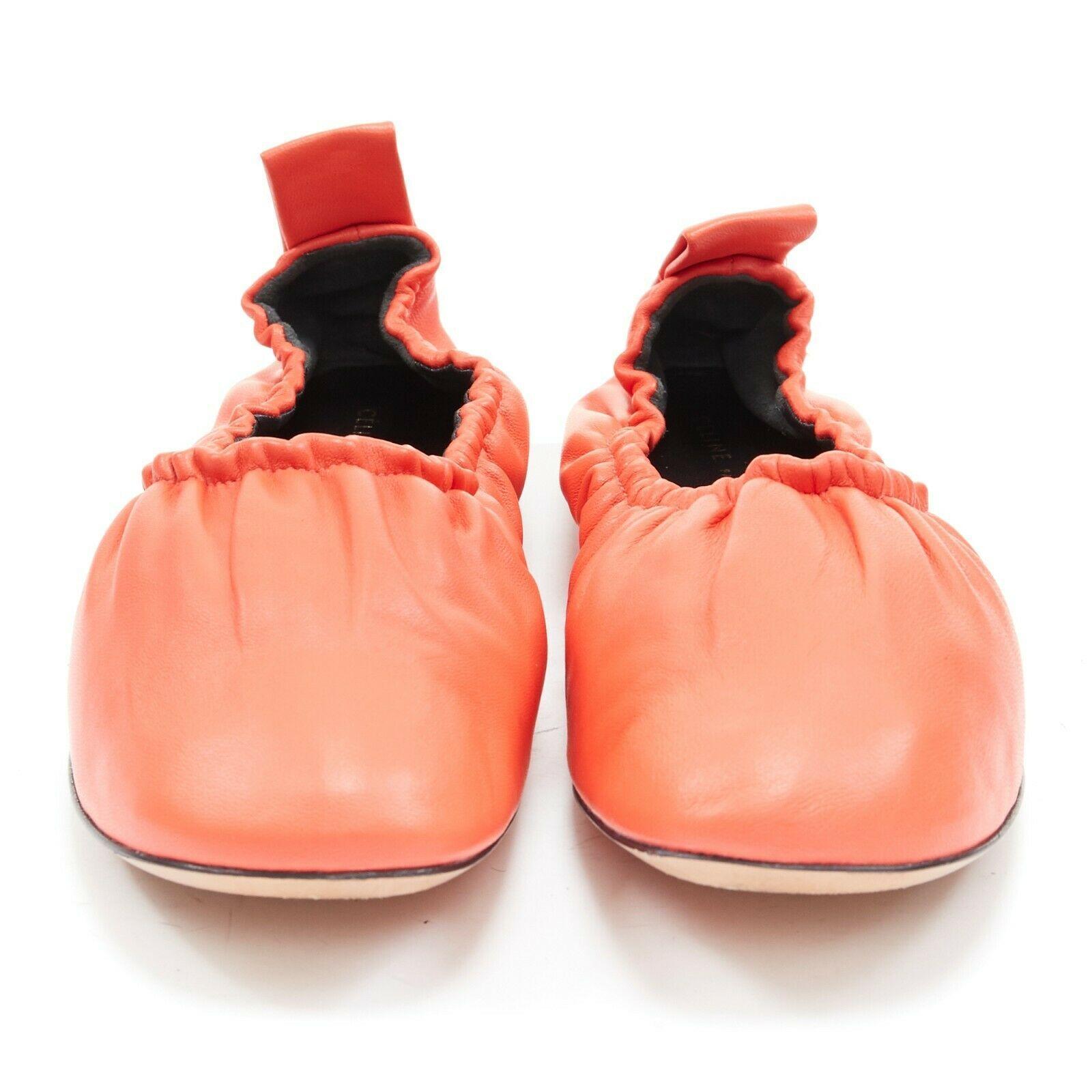 Orange CELINE soft red nappa leather minimal ruched back slip-on ballet flats EU36