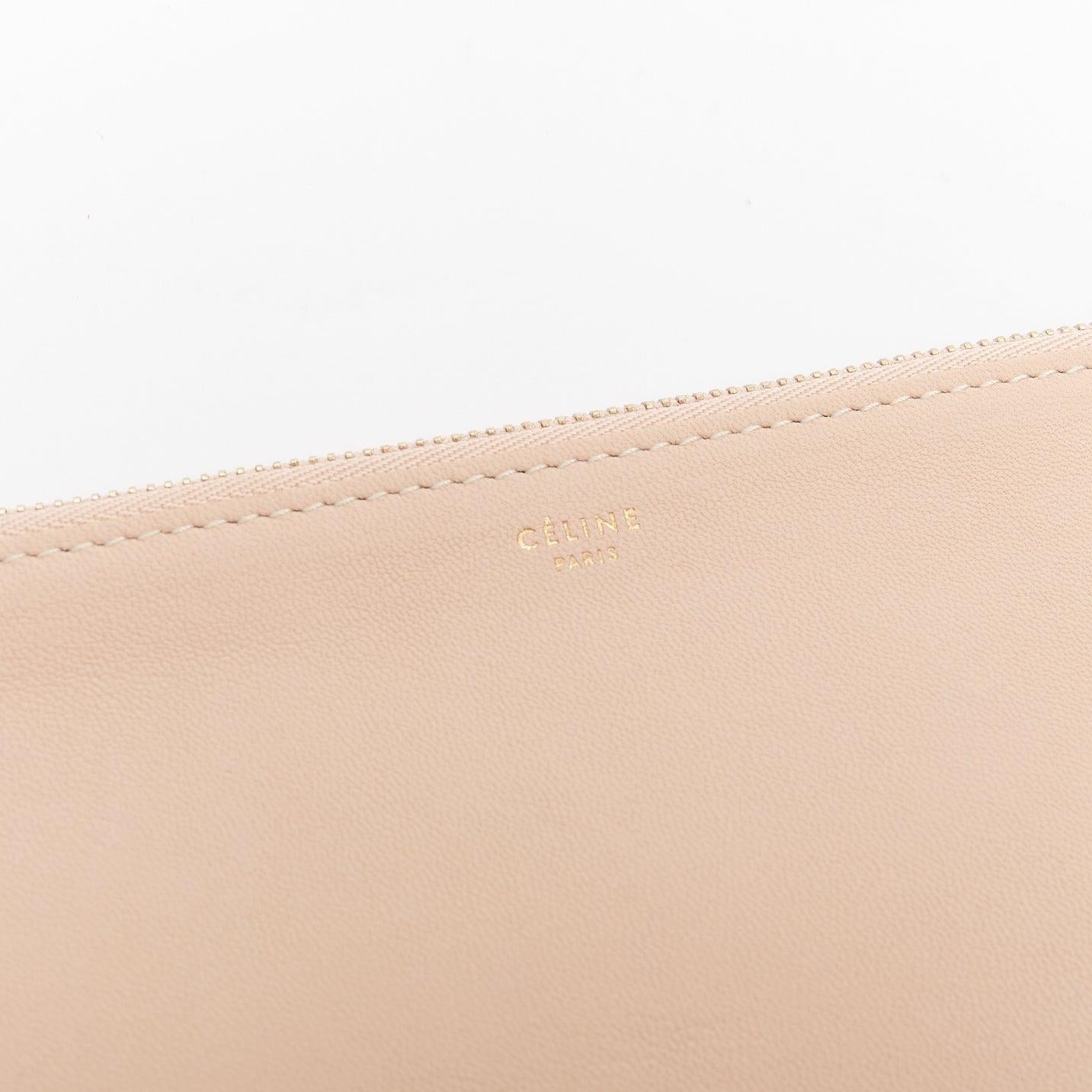 CELINE Solo beige black bicolor smooth leather gold logo pouch clutch For Sale 1