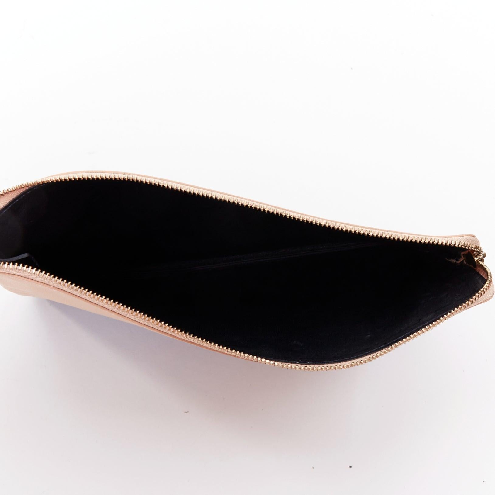 CELINE Solo beige black bicolor smooth leather gold logo pouch clutch For Sale 3
