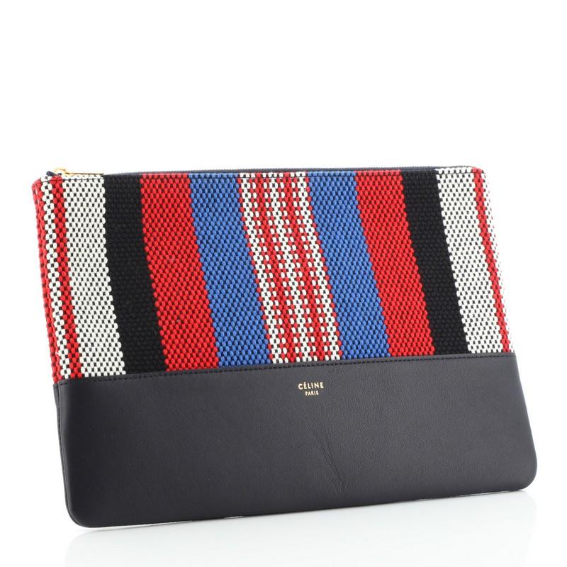 Black Celine Solo Clutch Striped Canvas and Leather Small
