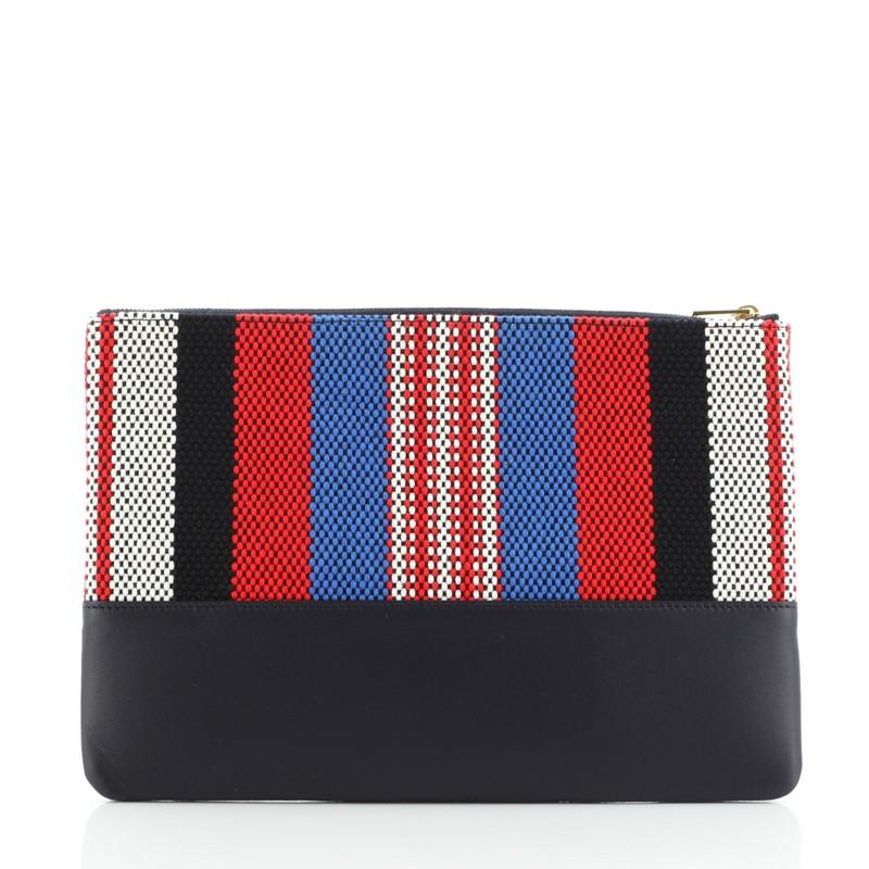 Celine Solo Clutch Striped Canvas and Leather Small In Good Condition In NY, NY