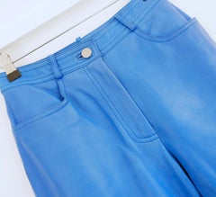 Celine Spring 2000 Cerulean Blue Leather Pants