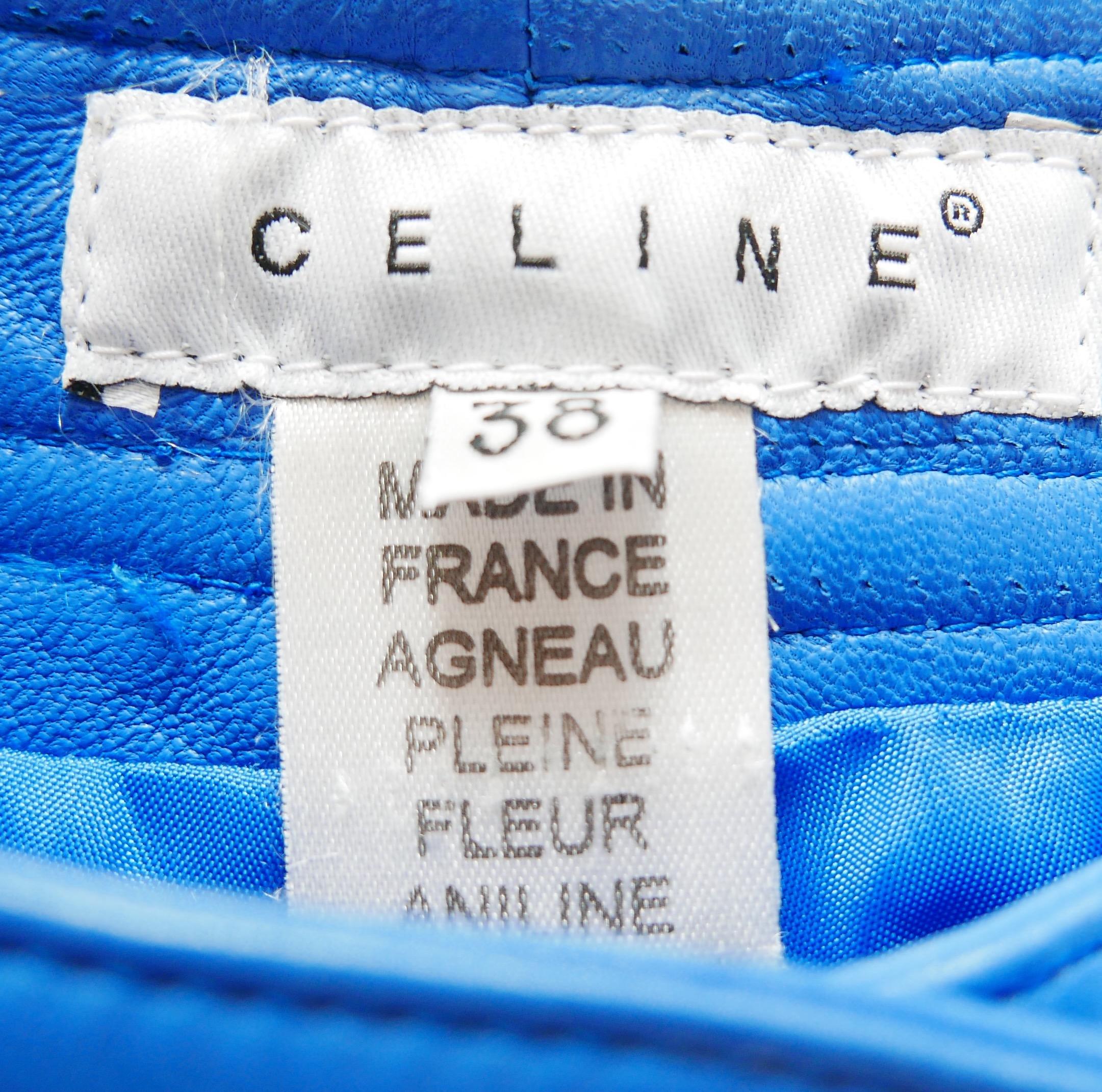 Celine Frühjahr 2000 Cerulean Blaue Lederhose im Angebot 1