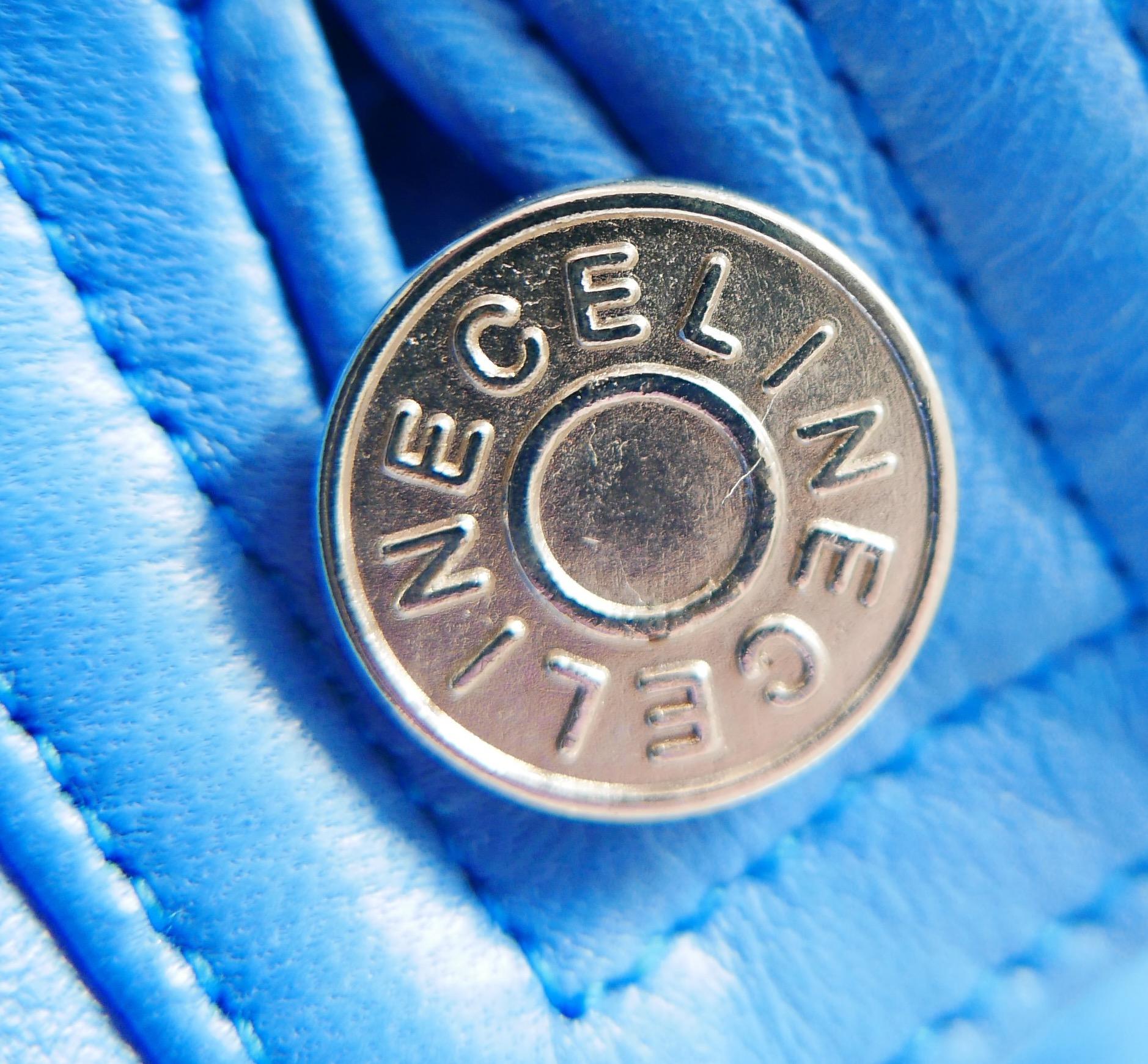 Pantalon en cuir bleu céruléen de Celine printemps 2000 en vente 2