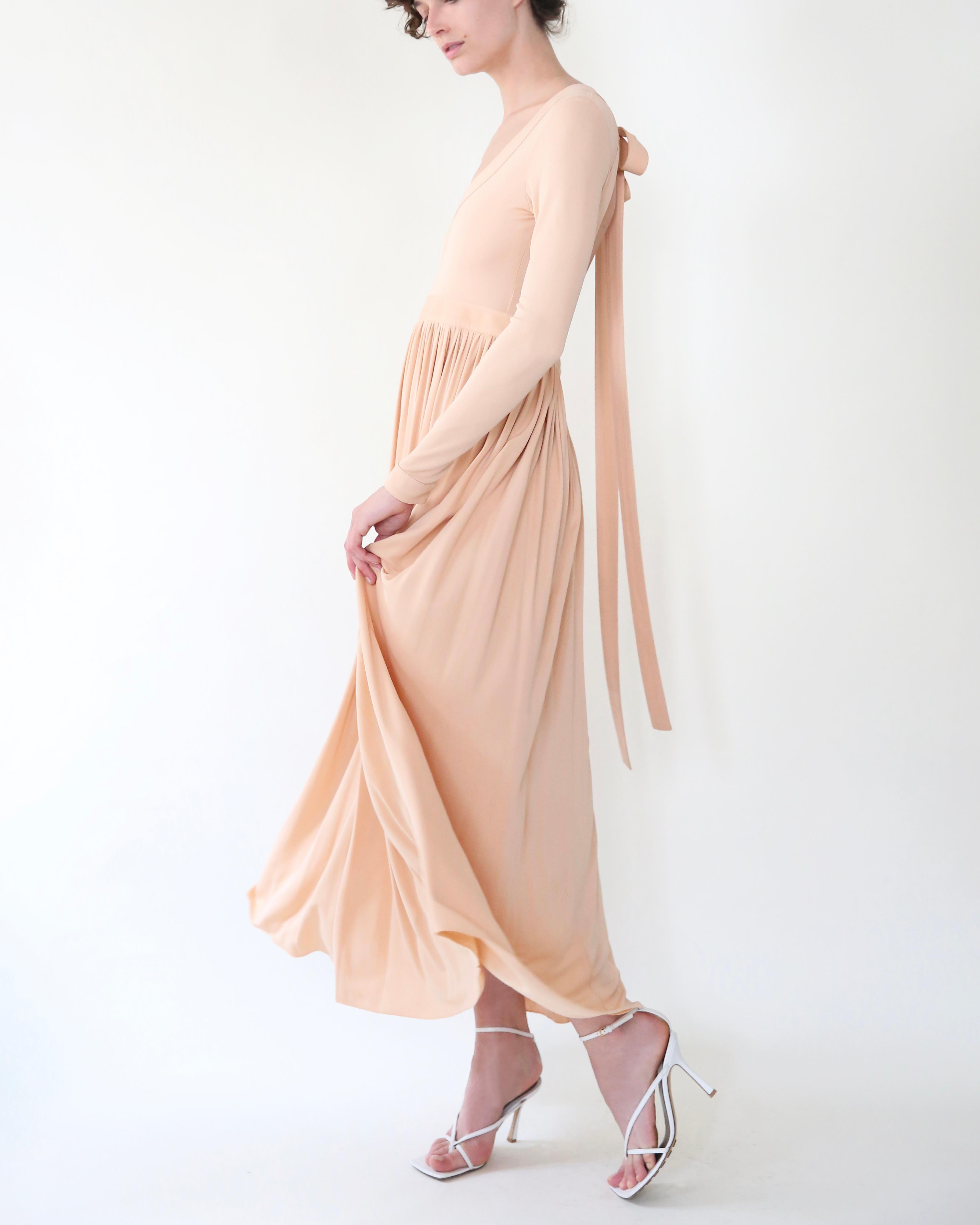 Beige Celine Spring 2016 Phoebe Philo peach open back tie neck dress XS-S For Sale