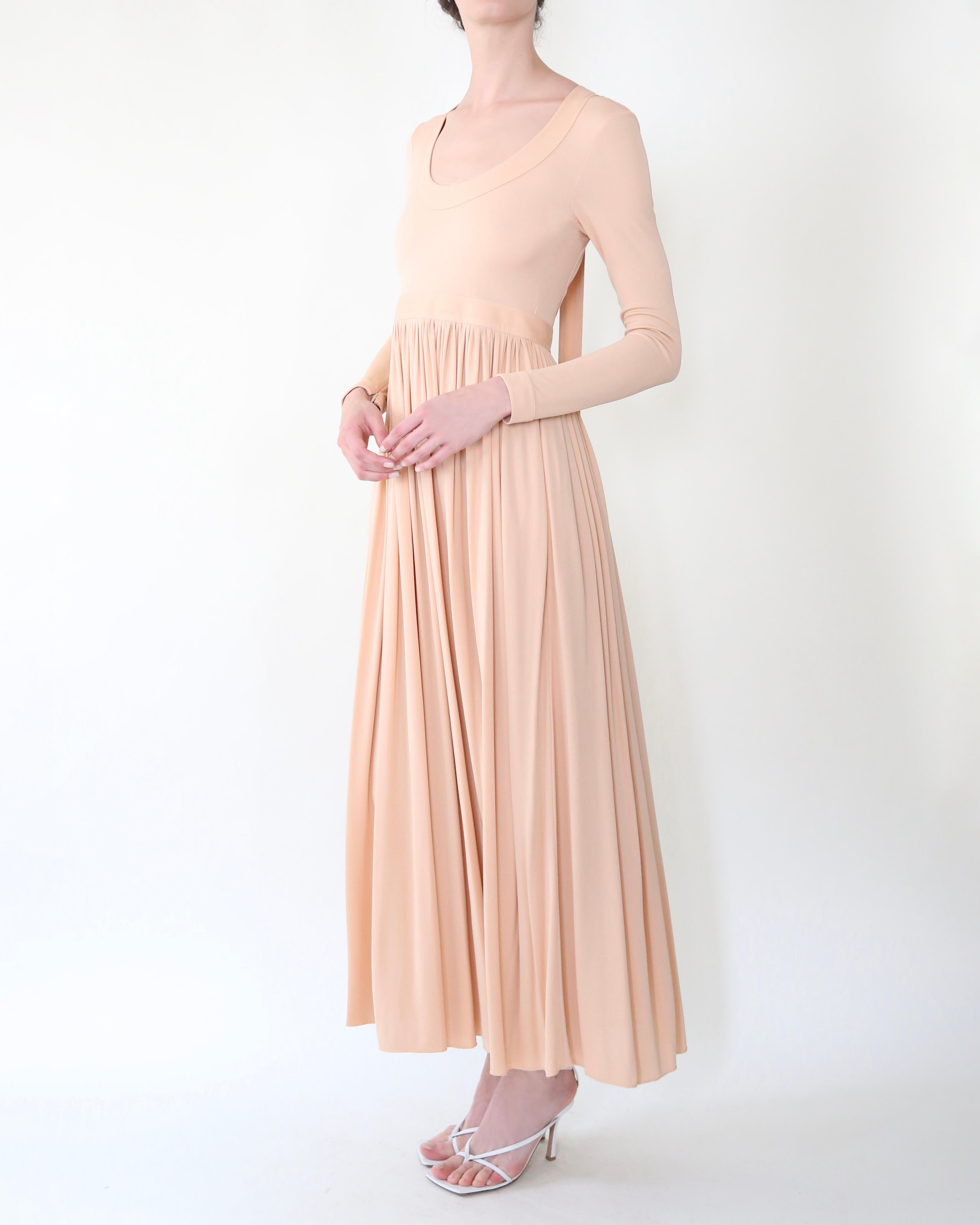 Women's Celine Spring 2016 Phoebe Philo peach open back tie neck dress XS-S For Sale