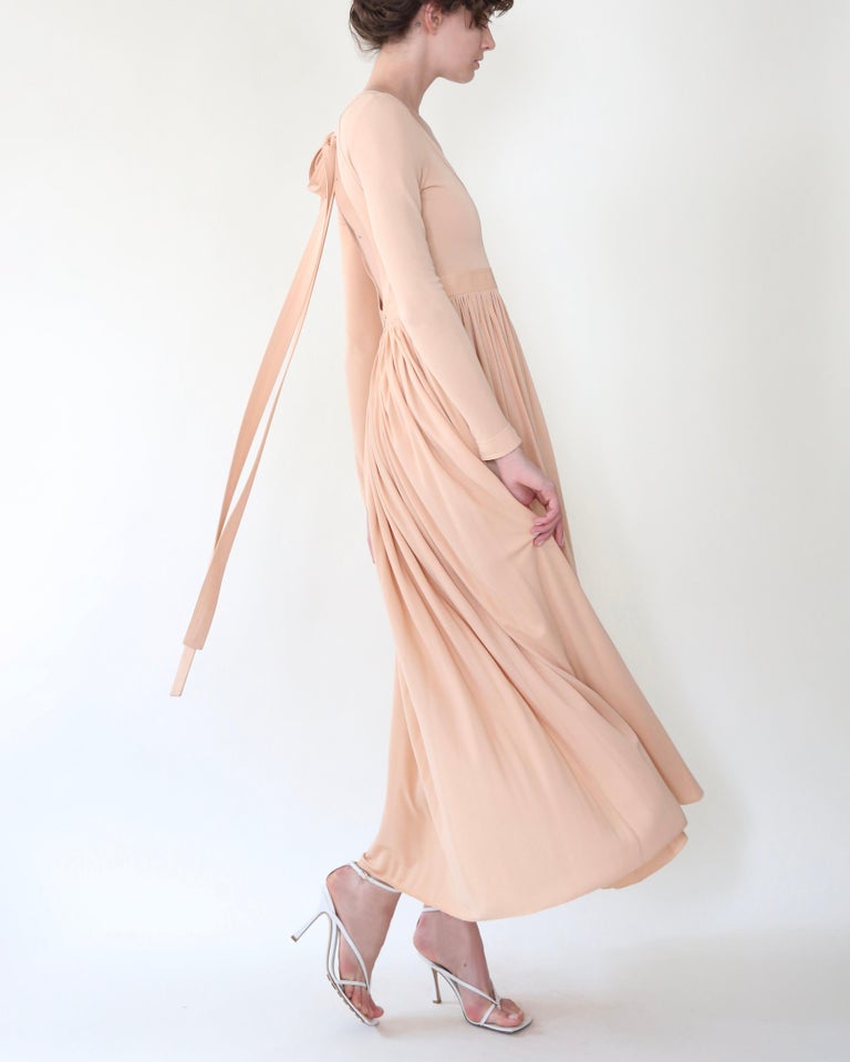peach backless dress DOROTHEA PEACH FUZZ SILK PLEATED DRESS | CULT MIA