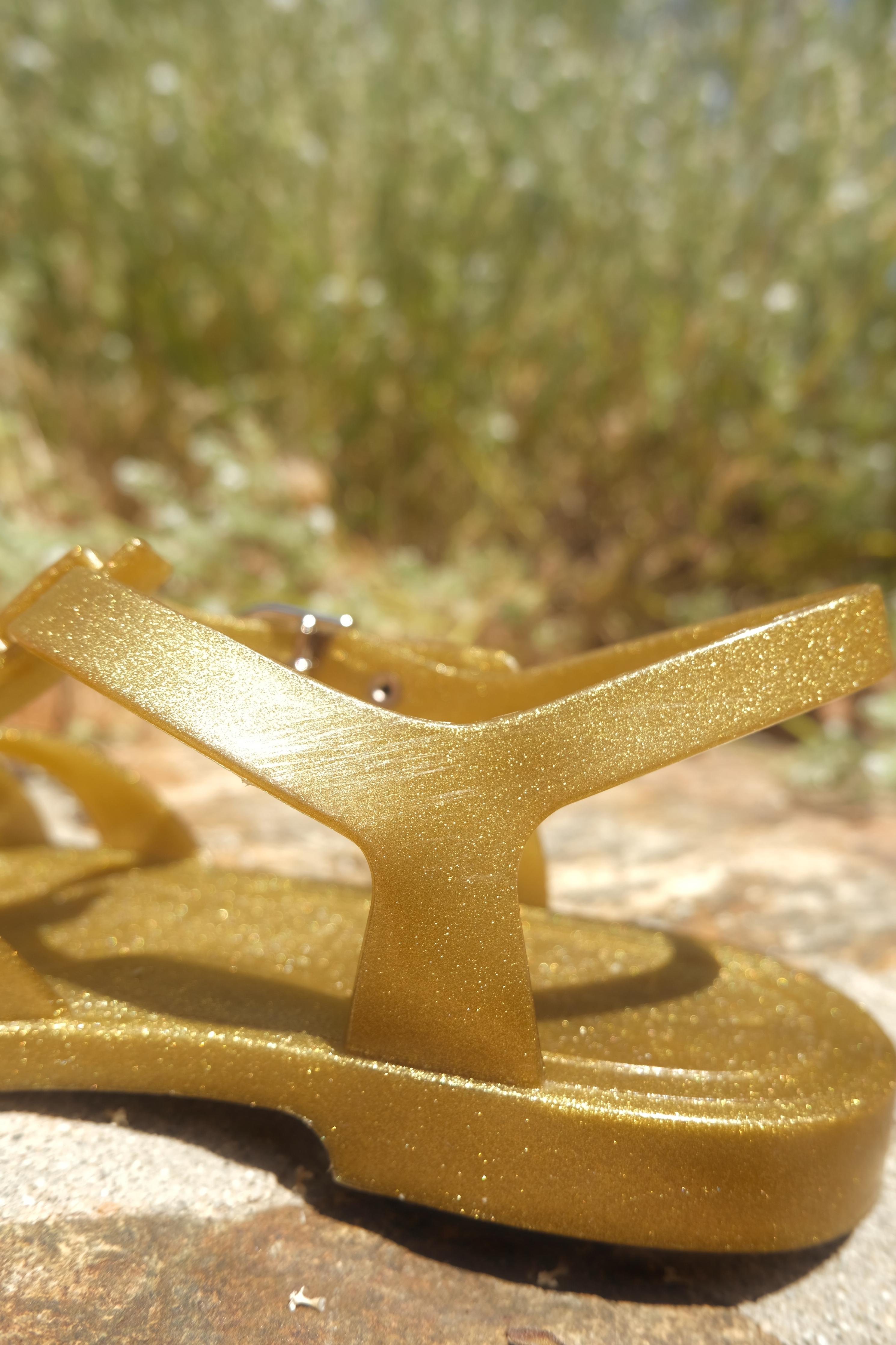 Women's or Men's CELINE SS 2020 Gold Glitter PVC Jelly Fisherman Sandals For Sale