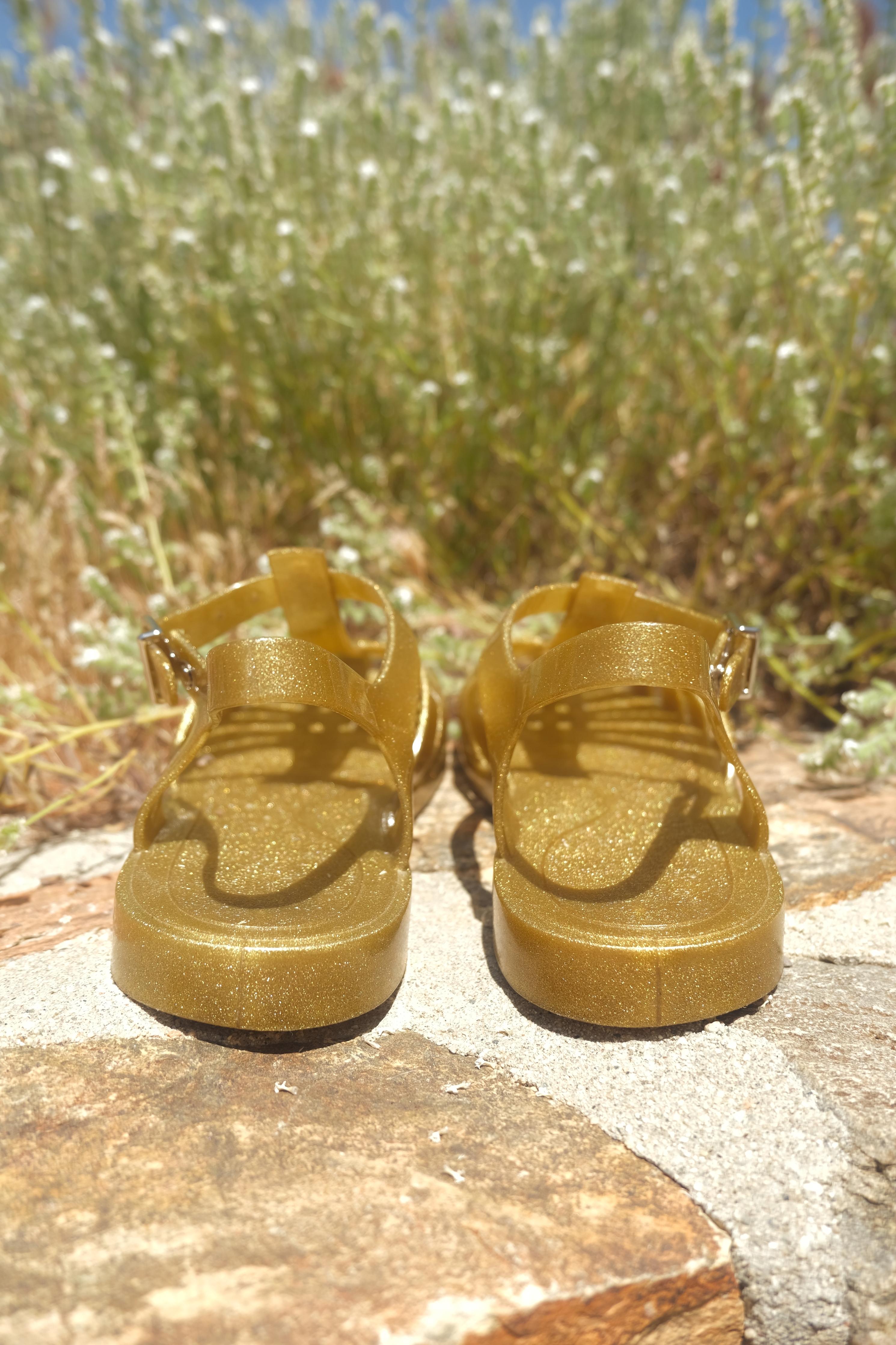 CELINE SS 2020 Gold Glitter PVC Jelly Fisherman Sandals For Sale 2