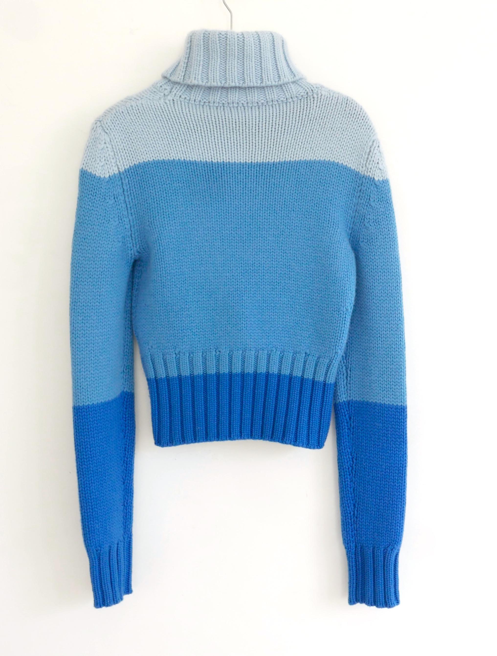 Women's Celine SS00 Blue Colour Block Cashmere Sweater For Sale