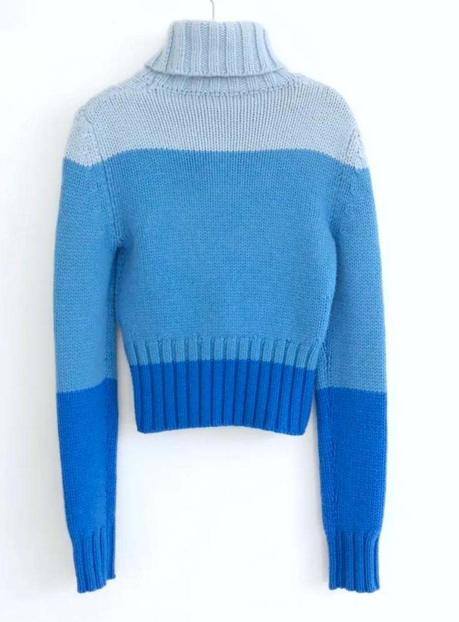 Celine SS00 Blauer Kaschmirpullover mit Farbblockmuster im Angebot 1