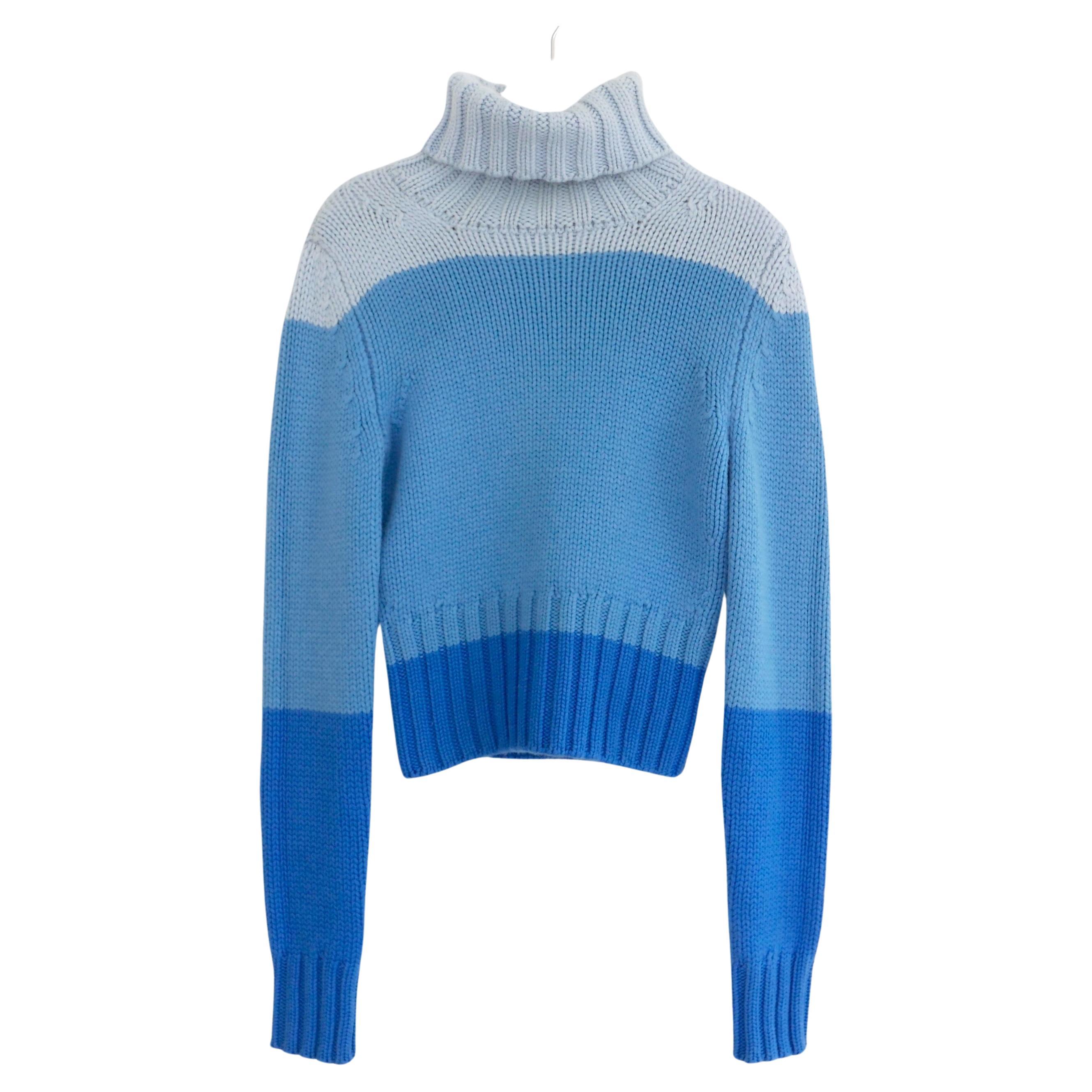 Celine SS00 Blauer Kaschmirpullover mit Farbblockmuster im Angebot