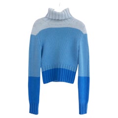 Celine SS00 Blauer Kaschmirpullover mit Farbblockmuster