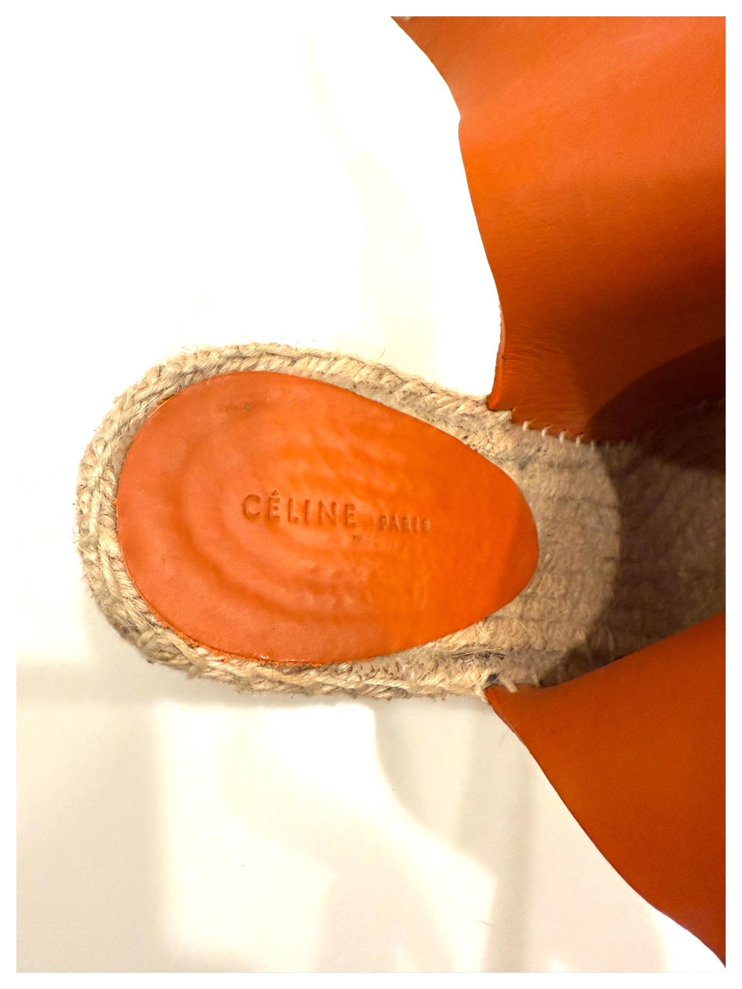 CÉLINE SS16 Sandalias de cuña con alpargata de ante naranja quemado talla 38 en venta 5