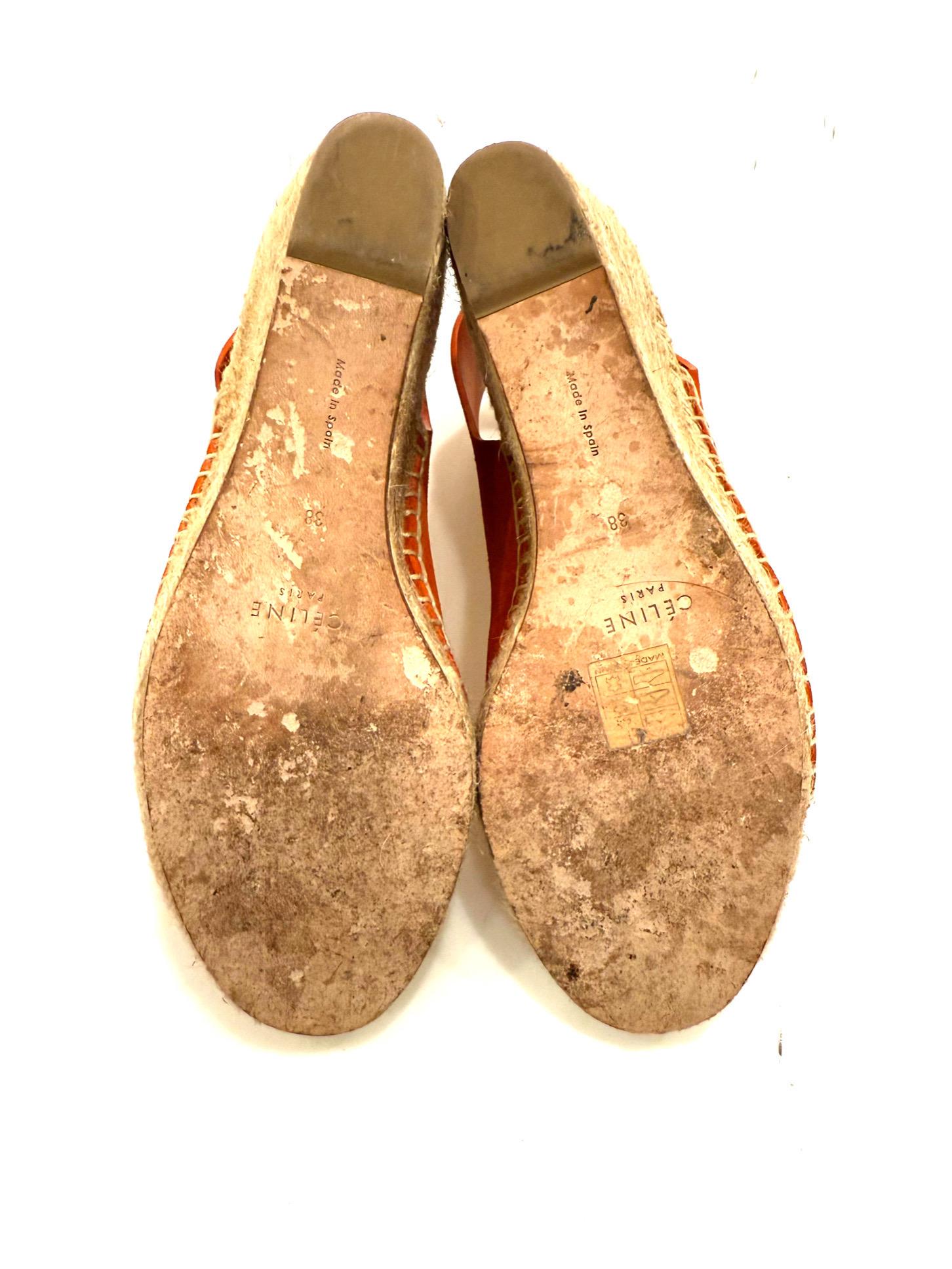 CÉLINE SS16 Sandalias de cuña con alpargata de ante naranja quemado talla 38 en venta 6