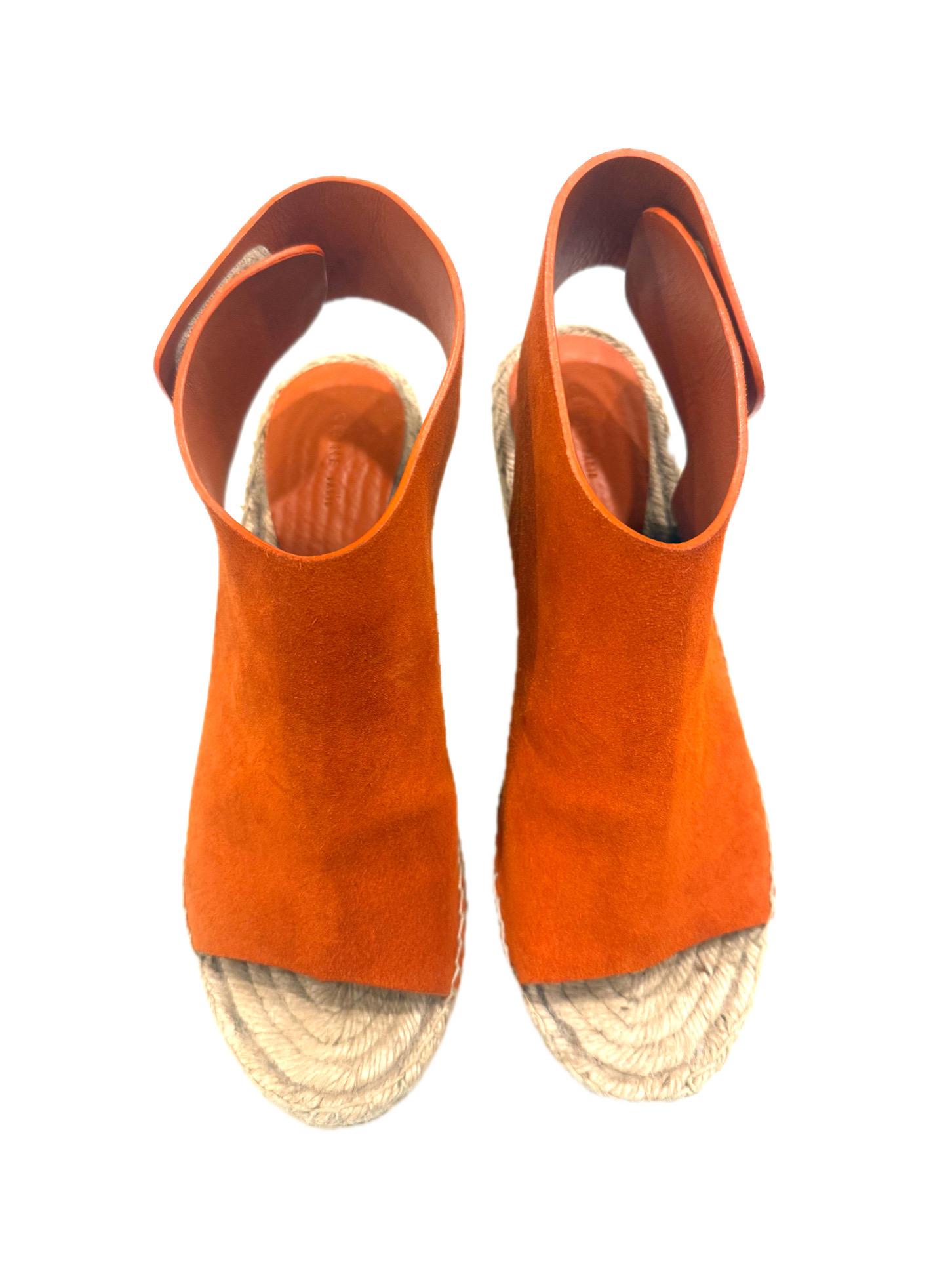 CÉLINE SS16 Sandalias de cuña con alpargata de ante naranja quemado talla 38 Naranja en venta