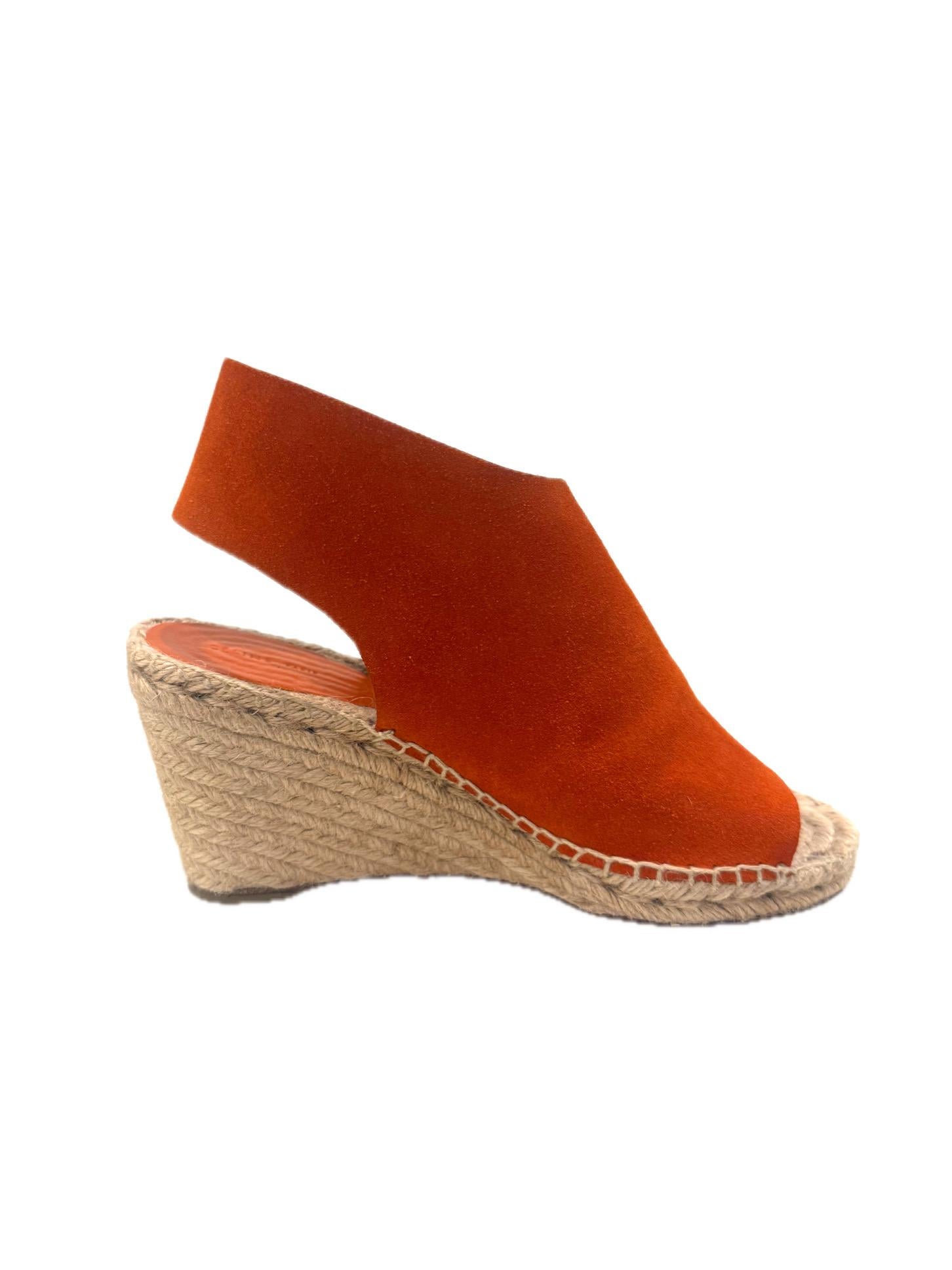 De las mujeres CÉLINE SS16 Sandalias de cuña con alpargata de ante naranja quemado talla 38 en venta