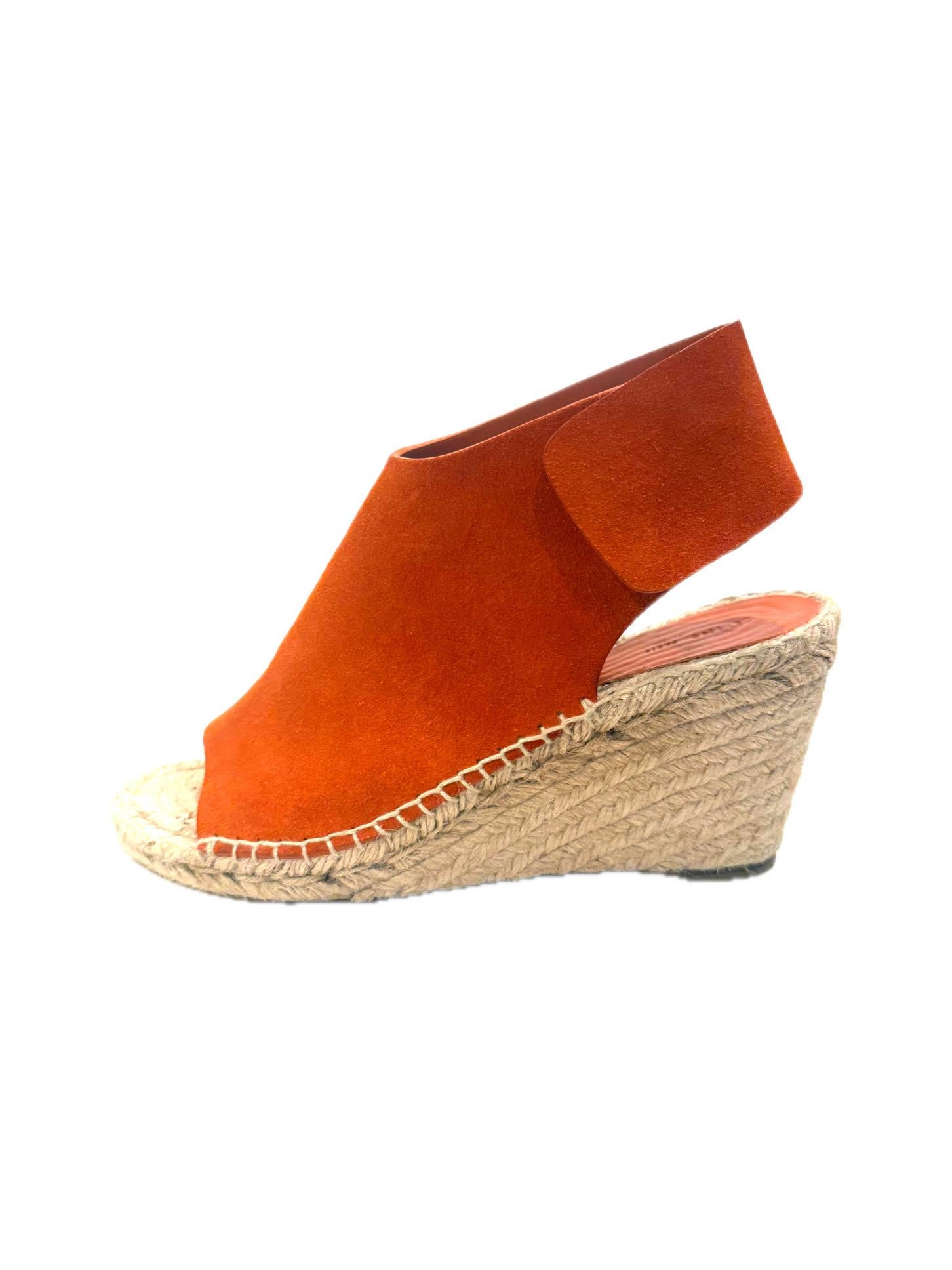 CÉLINE SS16 Sandalias de cuña con alpargata de ante naranja quemado talla 38 en venta 1