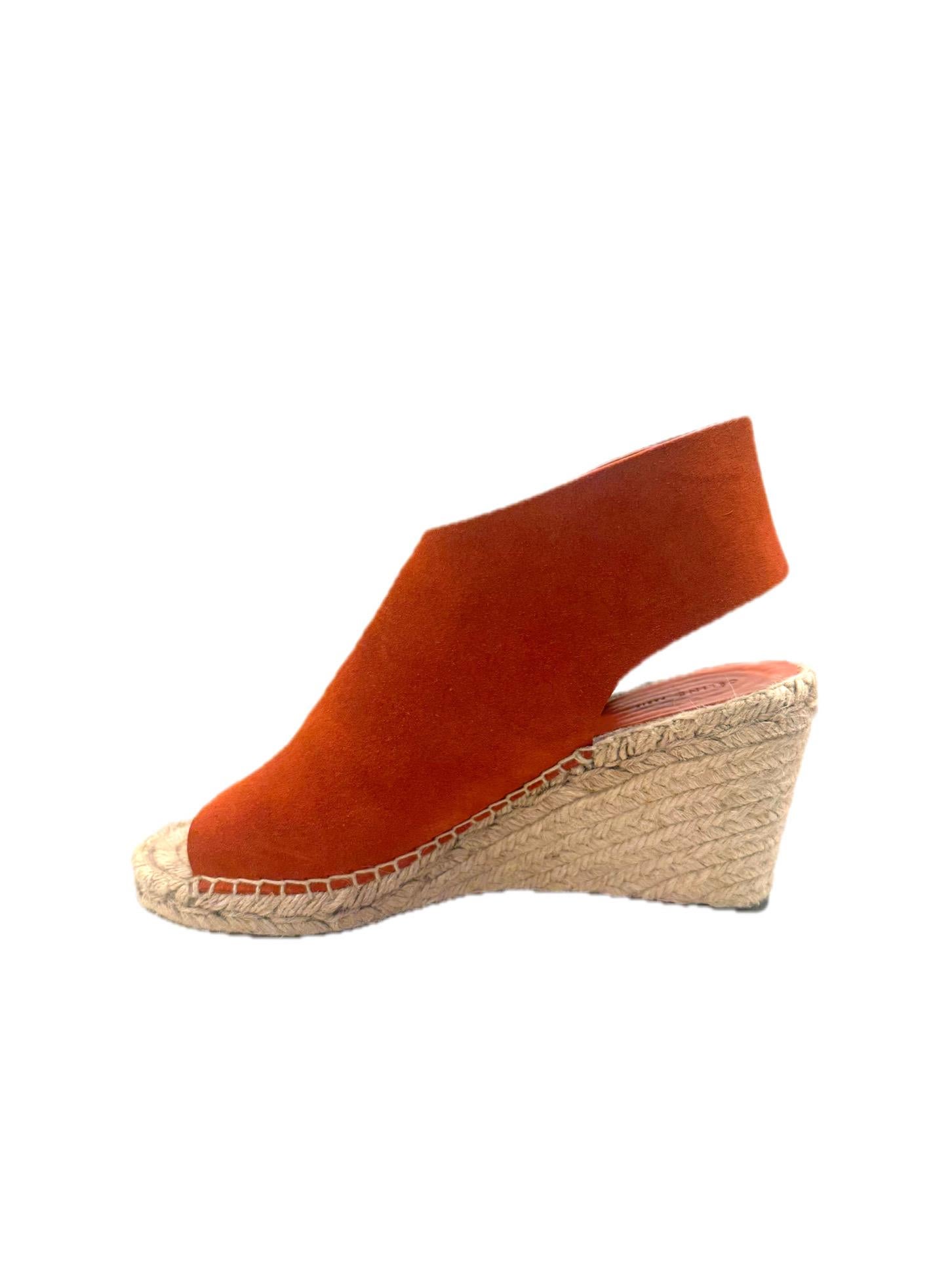 CÉLINE SS16 Sandalias de cuña con alpargata de ante naranja quemado talla 38 en venta 2