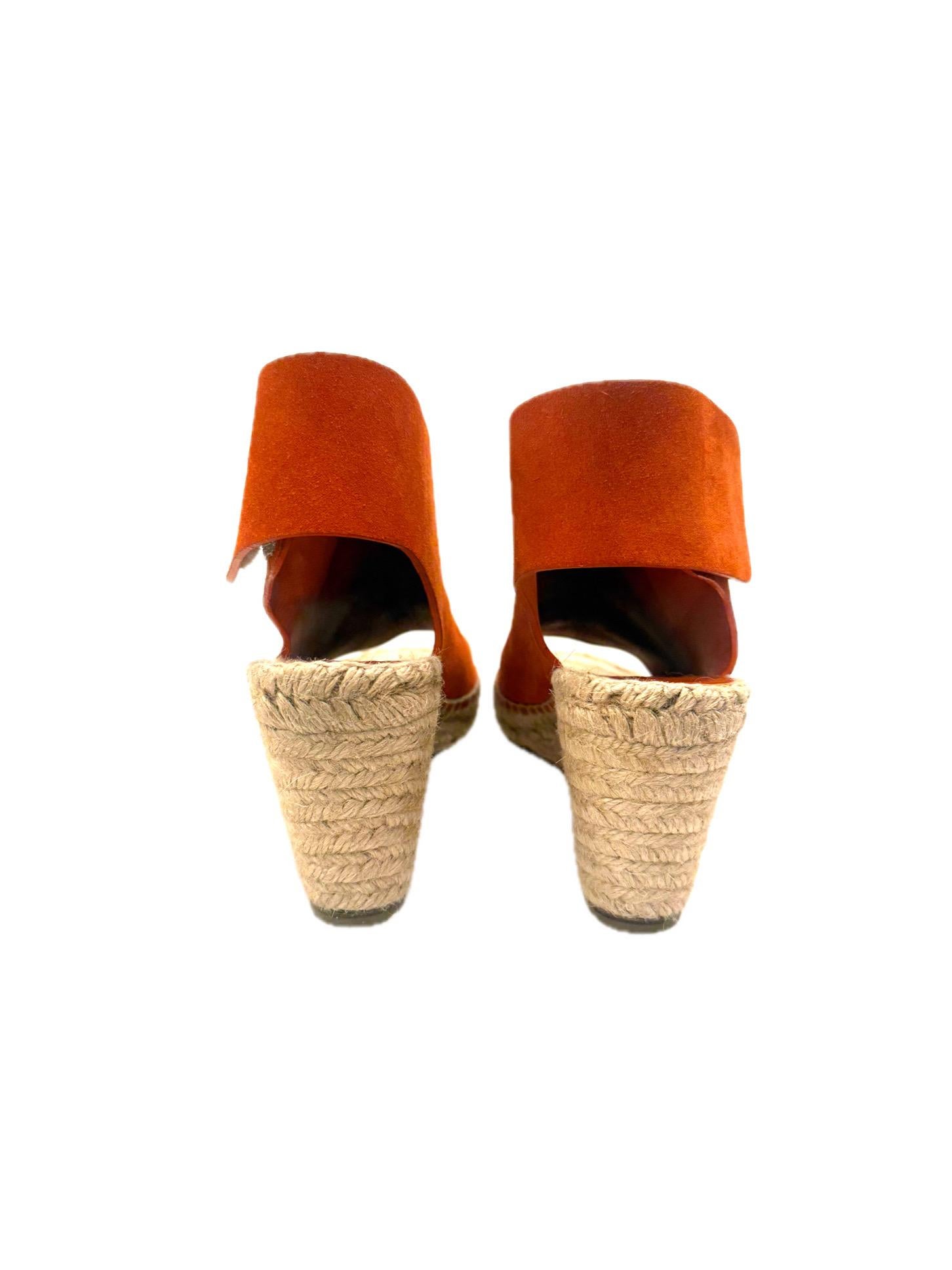 CÉLINE SS16 Sandalias de cuña con alpargata de ante naranja quemado talla 38 en venta 3