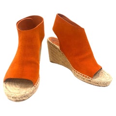 CÉLINE SS16 Arancio bruciato Sandali con zeppa in pelle scamosciata Taglia 38