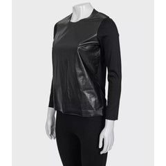 Celine Gerades Langarm-Top mit Öko-Leder-Detail, S