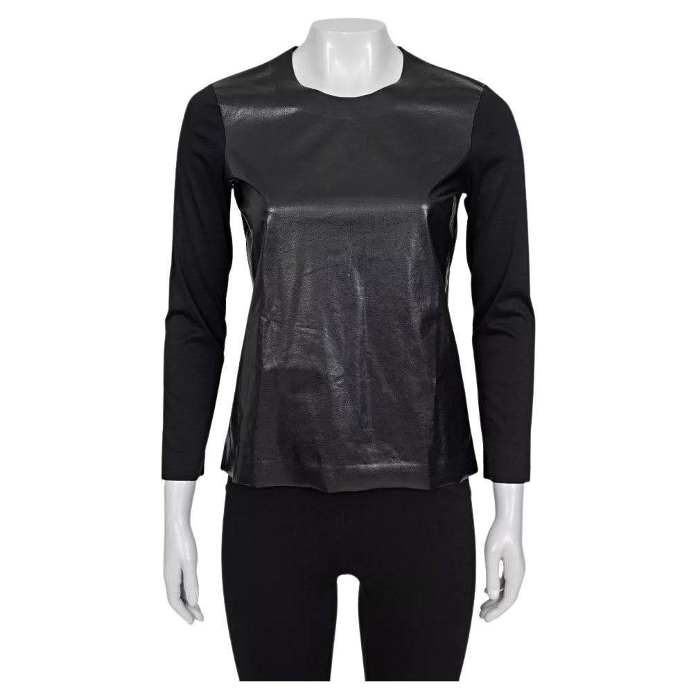 Celine Straight Longsleeve Top with Eco-Leather Detail, S For Sale