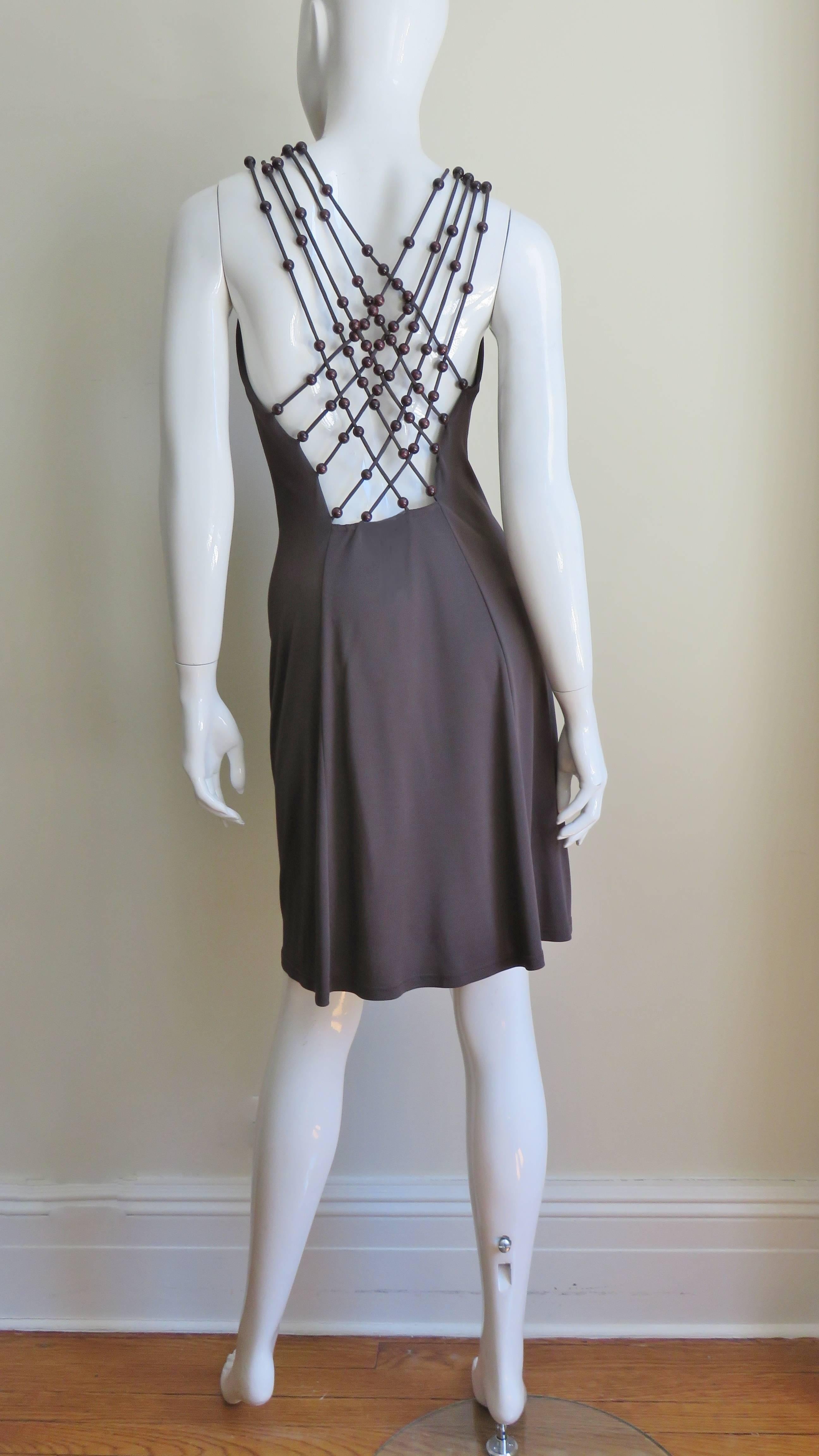 Women's Celine Brown Cut out Back Dress with Bead Trim S/S 2003 For Sale