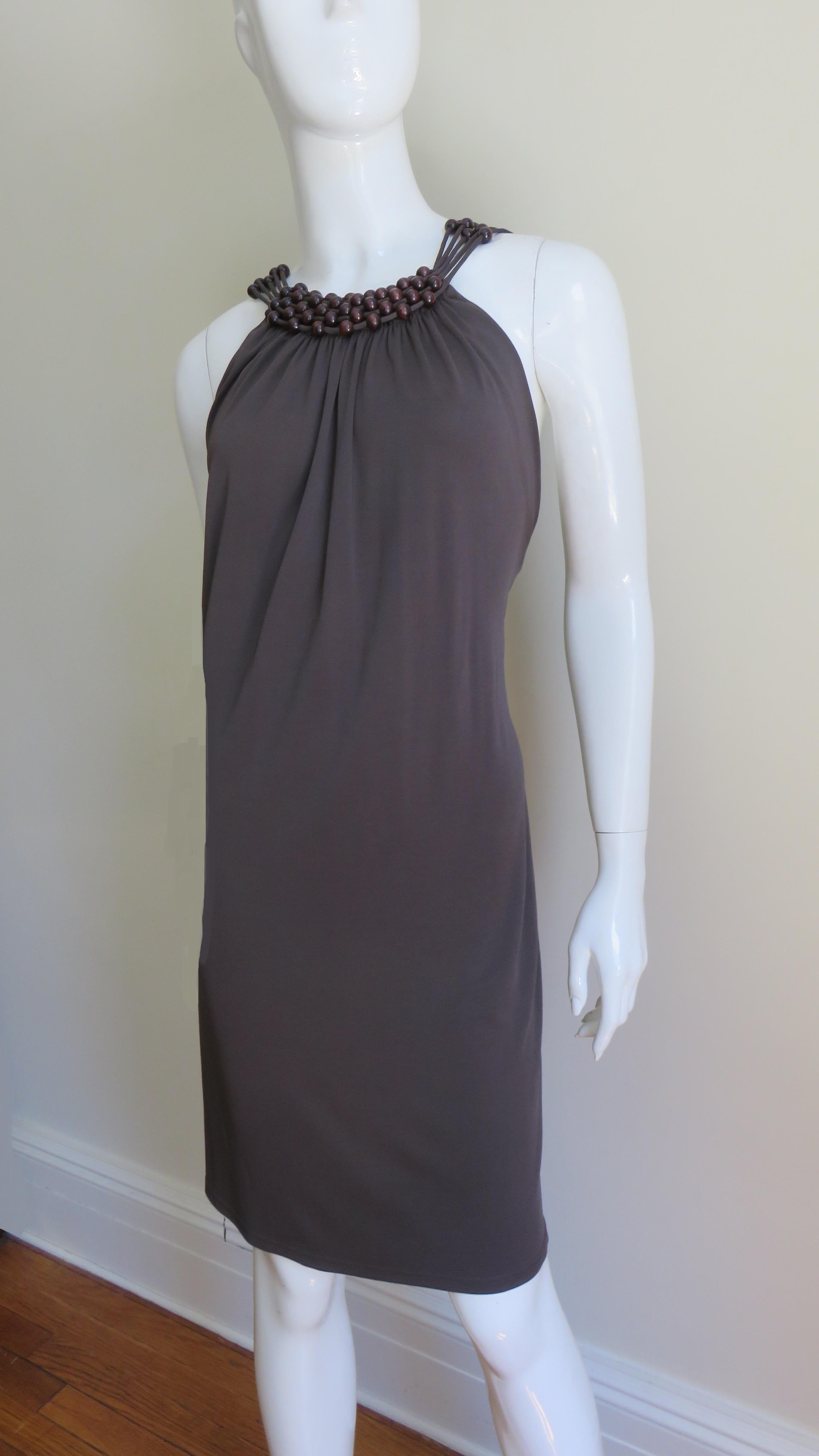 Celine Brown Cut out Back Dress with Bead Trim S/S 2003 For Sale 1